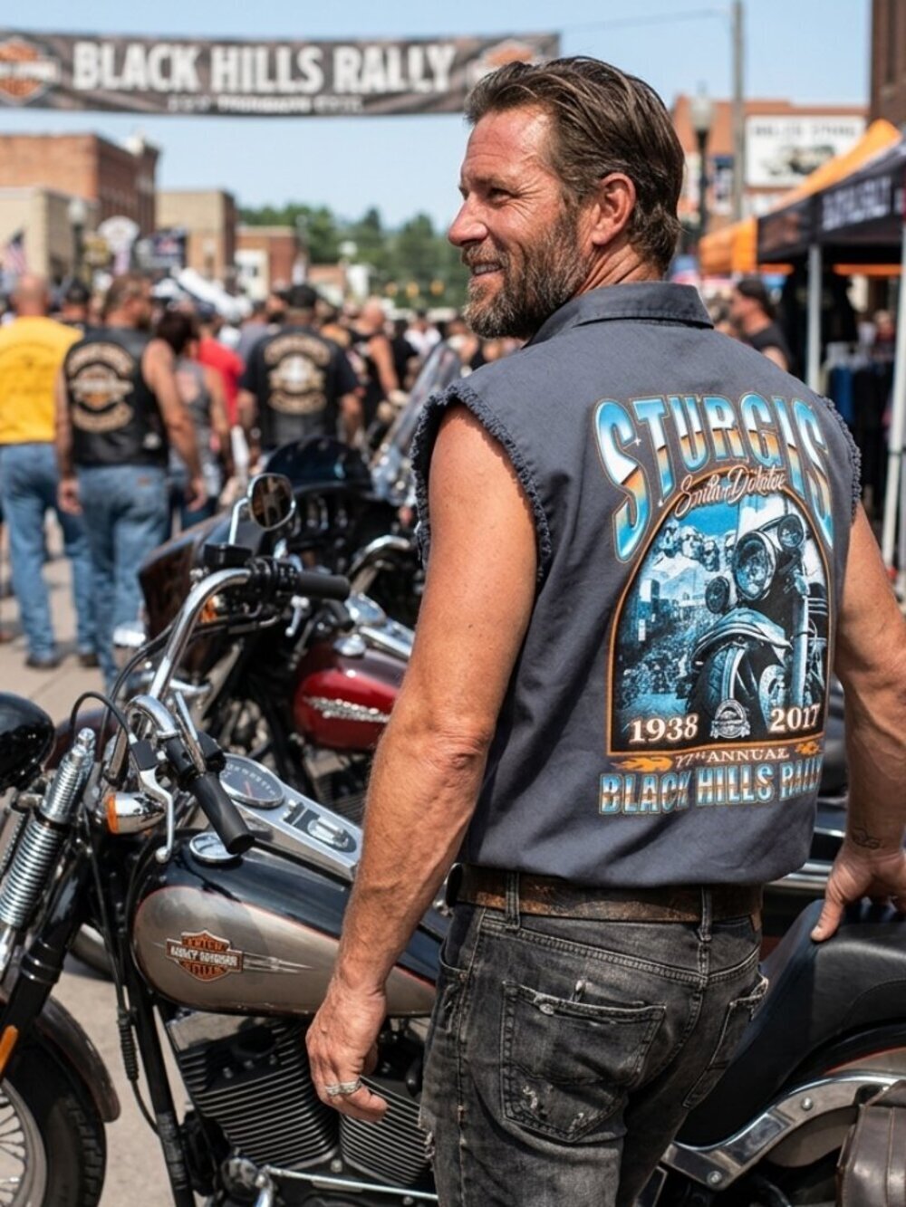 Vintage Sturgis 77th Annual Black Hills Rally Cut-Off Biker Shirt 3XL